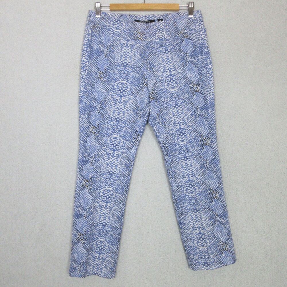 Insight Pants Womens 12 Blue Snake Print Pull On Ankle Straight Leg Stretch